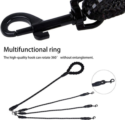 Red 3-in-1 No-Tangle Dog Leash for 1-3 Small Large Dogs – Heavy Duty 360° Swivel Bungee Coupler with Reflective Nylon Braid & Padded Handle - view 4