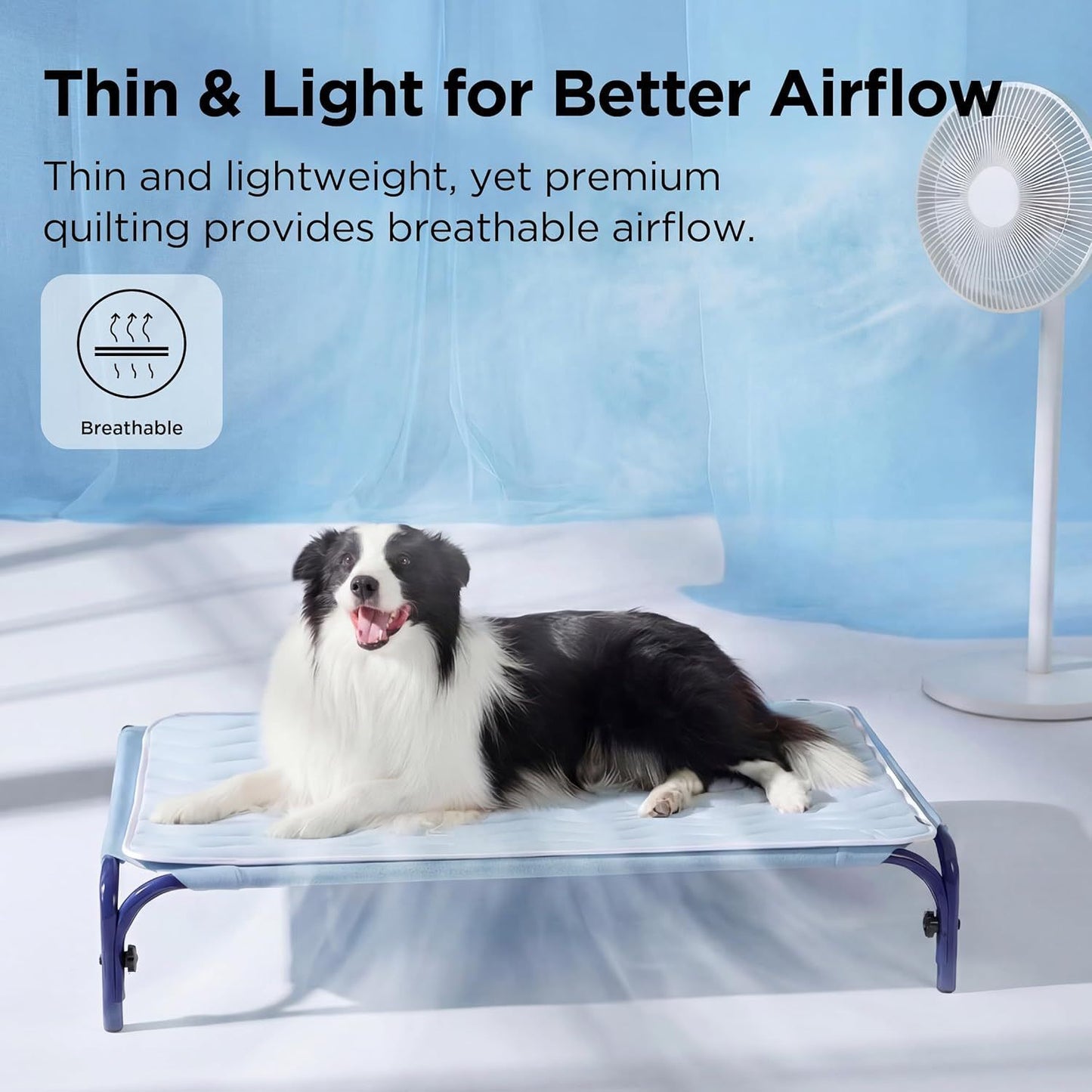 150 x 101 CM Blue Premium Wave Quiltied Pet Cooling Mat - Washable Self-Cooling Blanket with Anti-Stick Hair Surface & Non-Slip Base for Cats Dogs and Human Versatile Use - view 3