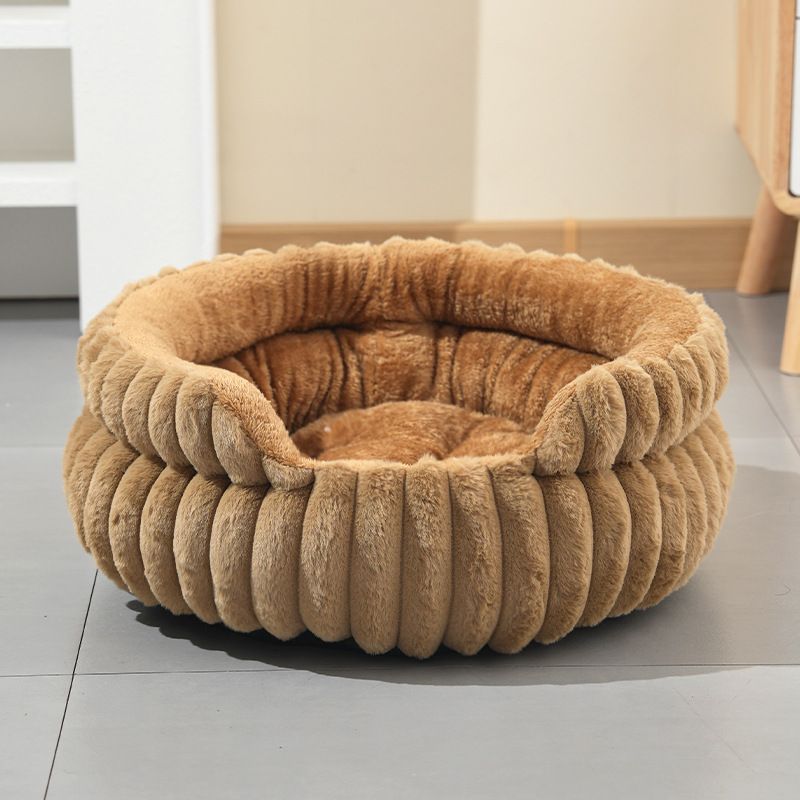 Coffee Plush Round Pet Bed with Gap Entry & Removable Cushion S Size - Thickened Warm Anti Slip Cats and Dogs Donut Nest for All Seasons, Cozy and Soft Sleeping Bed for Home Use, S Size 40x40x15CM