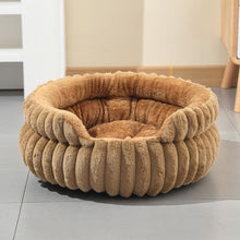 Coffee Plush Round Pet Bed with Gap Entry & Removable Cushion S Size - Thickened Warm Anti Slip Cats and Dogs Donut Nest for All Seasons, Cozy and Soft Sleeping Bed for Home Use, L Size 60x60x15CM
