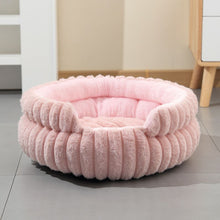 Pink Plush Round Pet Bed with Gap Entry & Removable Cushion S Size - Thickened Warm Anti Slip Cats and Dogs Donut Nest for All Seasons, Cozy and Soft Sleeping Bed for Home Use, L Size 60x60x15CM