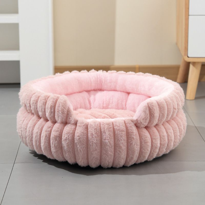 Pink Plush Round Pet Bed with Gap Entry & Removable Cushion S Size - Thickened Warm Anti Slip Cats and Dogs Donut Nest for All Seasons, Cozy and Soft Sleeping Bed for Home Use, XL Size 70x70x20CM