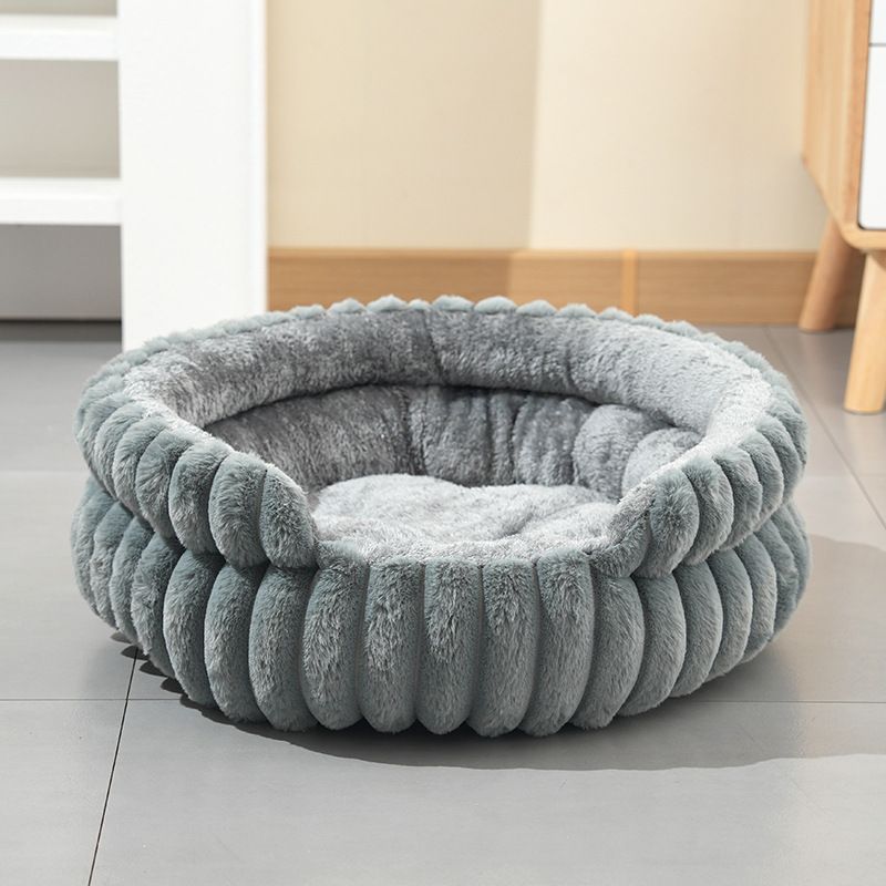 Grey Plush Round Pet Bed with Gap Entry & Removable Cushion S Size - Thickened Warm Anti Slip Cats and Dogs Donut Nest for All Seasons, Cozy and Soft Sleeping Bed for Home Use, S Size 40x40x15CM