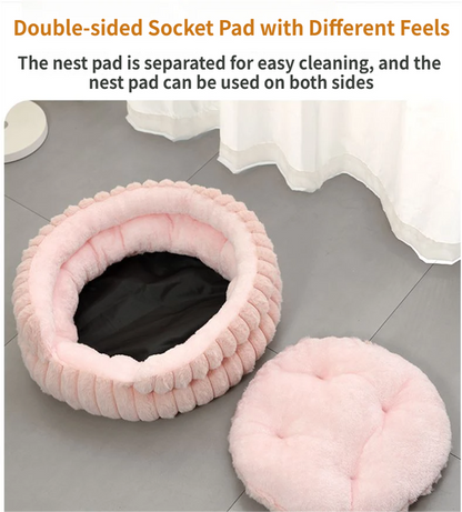 Grey Plush Round Pet Bed with Gap Entry & Removable Cushion S Size - Thickened Warm Anti Slip Cats and Dogs Donut Nest for All Seasons, Cozy and Soft Sleeping Bed for Home Use, XL Size 70x70x20CM - view 4