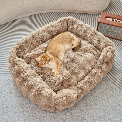 Brown Bubble Plush Pet Sofa Bed with Removable Cushion S Size 60x45x23CM – Ultra-Soft Winter Thickened Warm Pet Nest with Raised Bolster Edges, Washable Plush Cover and Non-Slip Base, Cozy and Soft Sleeping Space for Dog & Cat Home Use