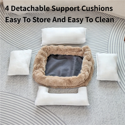 Brown Bubble Plush Pet Sofa Bed with Removable Cushion S Size 60x45x23CM – Ultra-Soft Winter Thickened Warm Pet Nest with Raised Bolster Edges, Washable Plush Cover and Non-Slip Base, Cozy and Soft Sleeping Space for Dog & Cat Home Use - view 5