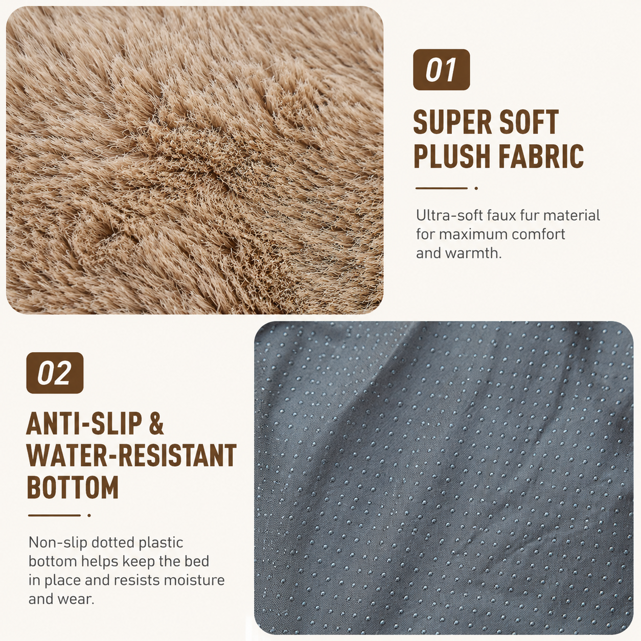 Brown Bubble Plush Pet Sofa Bed with Removable Cushion M Size 70x55x23 cm – Ultra-Soft Winter Thickened Warm Pet Nest with Raised Bolster Edges, Washable Plush Cover and Non-Slip Base, Cozy and Soft Sleeping Space for Dog & Cat Home Use - view 6