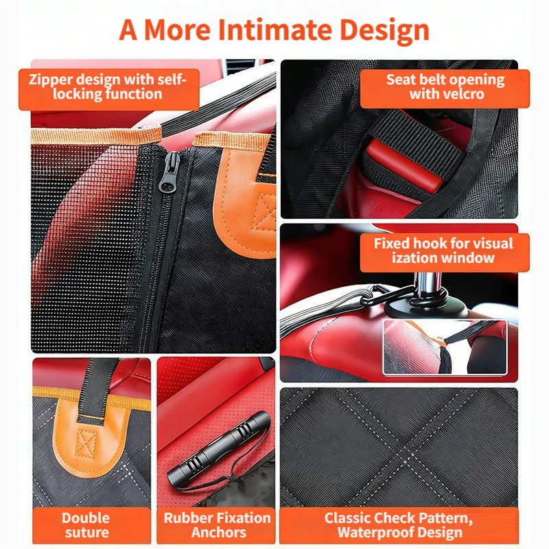 Waterproof Dog Car Rear Seat Protector 135 x 148CM - Durable Oxford Non Slip Pet Hammock with Storage Pockets, Zipper Mesh Window and 6 Fixed Buckles, Seat Belt Access Opening and Pet Leash - view 3