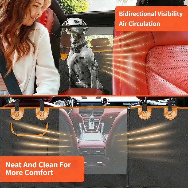 Waterproof Dog Car Rear Seat Protector 135 x 148CM - Durable Oxford Non Slip Pet Hammock with Storage Pockets, Zipper Mesh Window and 6 Fixed Buckles, Seat Belt Access Opening and Pet Leash - view 4