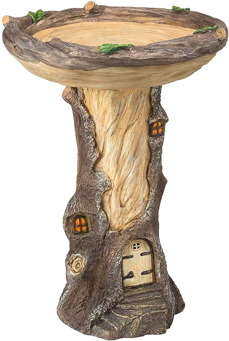Resin Bird Bath Feeder Garden Ornament with Tree House Design – Tree Stump Decorative Outdoor Bird Feeder for Patio, Lawn & Yard - view 2