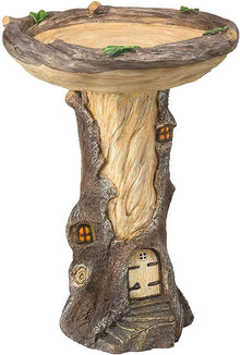 Resin Bird Bath Feeder Garden Ornament with Tree House Design – Tree Stump Decorative Outdoor Bird Feeder for Patio, Lawn & Yard - view 2