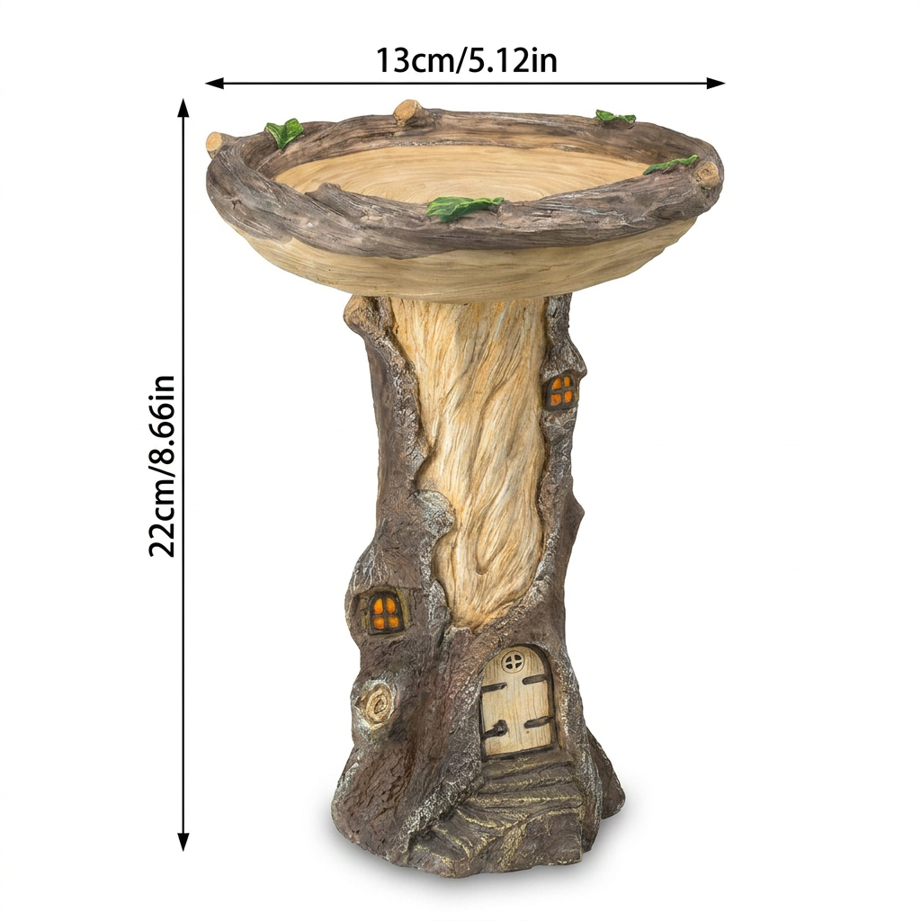 Resin Bird Bath Feeder Garden Ornament with Tree House Design – Tree Stump Decorative Outdoor Bird Feeder for Patio, Lawn & Yard - view 3