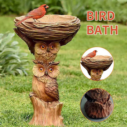 Resin Bird Bath Feeder Garden Ornament with Owl Design – Tree Stump Decorative Outdoor Bird Feeder for Patio, Lawn & Yard - view 2