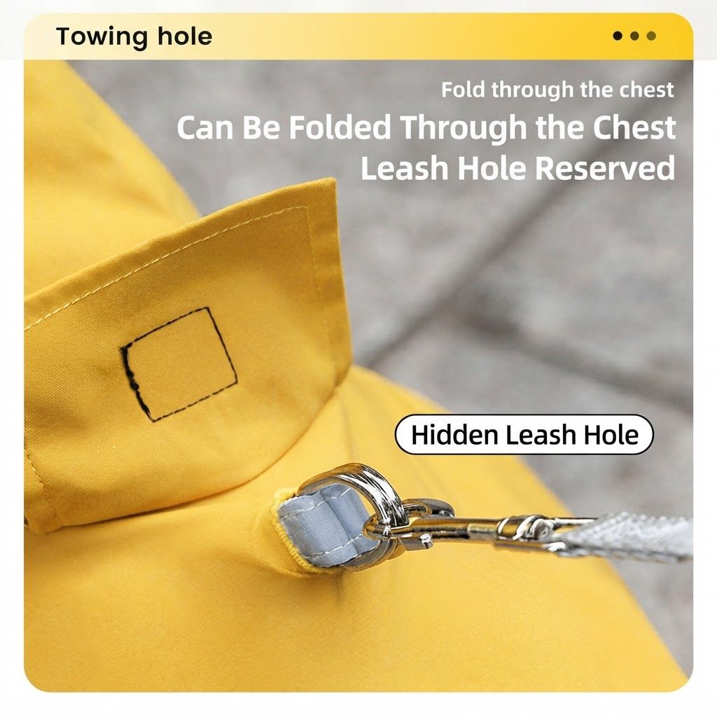 Yellow Waterproof Full Body Dog Raincoat with Adjustable Hood & Waist, Easy Snap Closure and Hidden Leash Opening - Lightweight Four-Leg Reflective Pet Rain Suit for Small Medium Large Dogs, M Size - view 7
