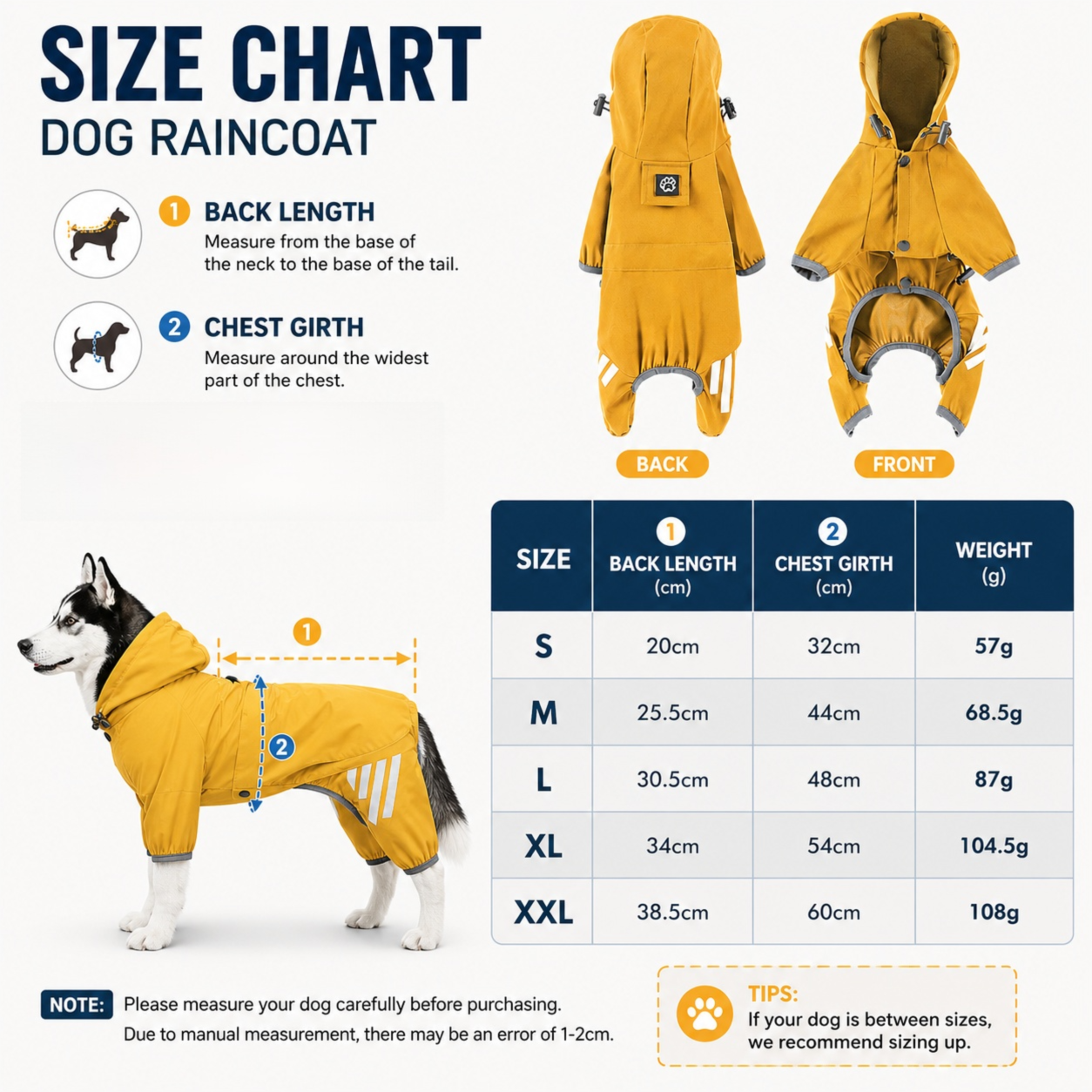 Yellow Waterproof Full Body Dog Raincoat with Adjustable Hood & Waist, Easy Snap Closure and Hidden Leash Opening - Lightweight Four-Leg Reflective Pet Rain Suit for Small Medium Large Dogs, XXL Size - view 2