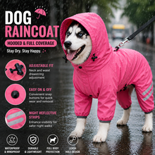Pink Waterproof Full Body Dog Raincoat with Adjustable Hood & Waist, Easy Snap Closure and Hidden Leash Opening - Lightweight Four-Leg Reflective Pet Rain Suit for Small Medium Large Dogs, XXL Size