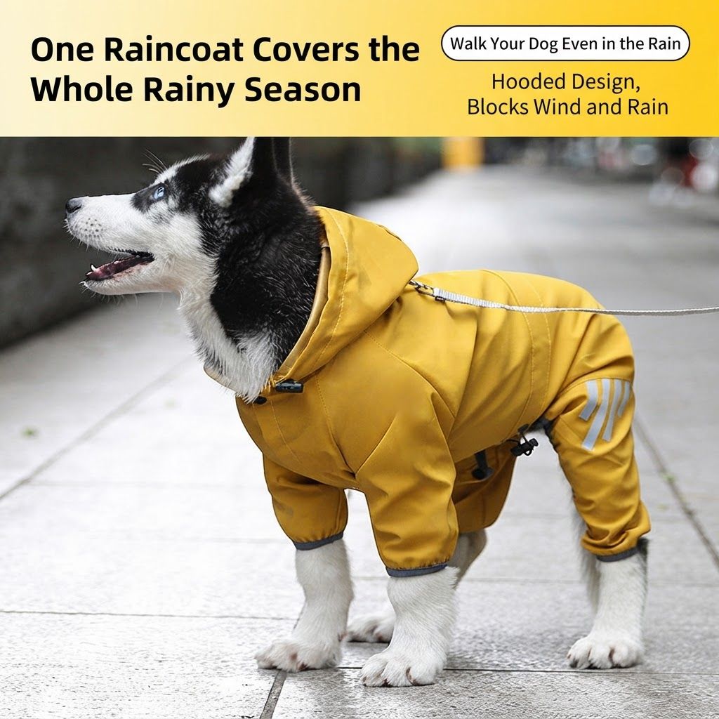 Purple Waterproof Full Body Dog Raincoat with Adjustable Hood & Waist, Easy Snap Closure and Hidden Leash Opening - Lightweight Four-Leg Reflective Pet Rain Suit for Small Medium Large Dogs, M Size - view 3