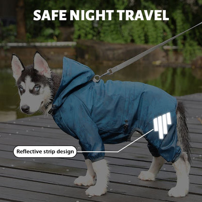 Purple Waterproof Full Body Dog Raincoat with Adjustable Hood & Waist, Easy Snap Closure and Hidden Leash Opening - Lightweight Four-Leg Reflective Pet Rain Suit for Small Medium Large Dogs, XXL Size - view 8