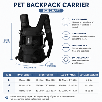 Black Hands Free Adjustable Dog Carrier Backpack with 3-Point Support, Reserved Tail Opening and Wide Padded Straps - Chest & Back Dual Use, Breathable on Both Sides and Quick-release Safety Buckles for Walking Bike Travel Outdoor Use, S Size - view 2