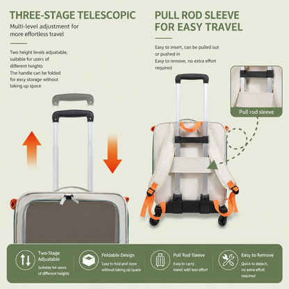 Orange and Grey Large Space Pet Carrier Trolley – Foldable Cat Carrier Backpack with Breathable Side Mesh & View Window, Silent Rolling Wheels, Storage Pocket and Removable Bottom Pad for Dog and Cat, 42 x 36 x 27CM - view 4