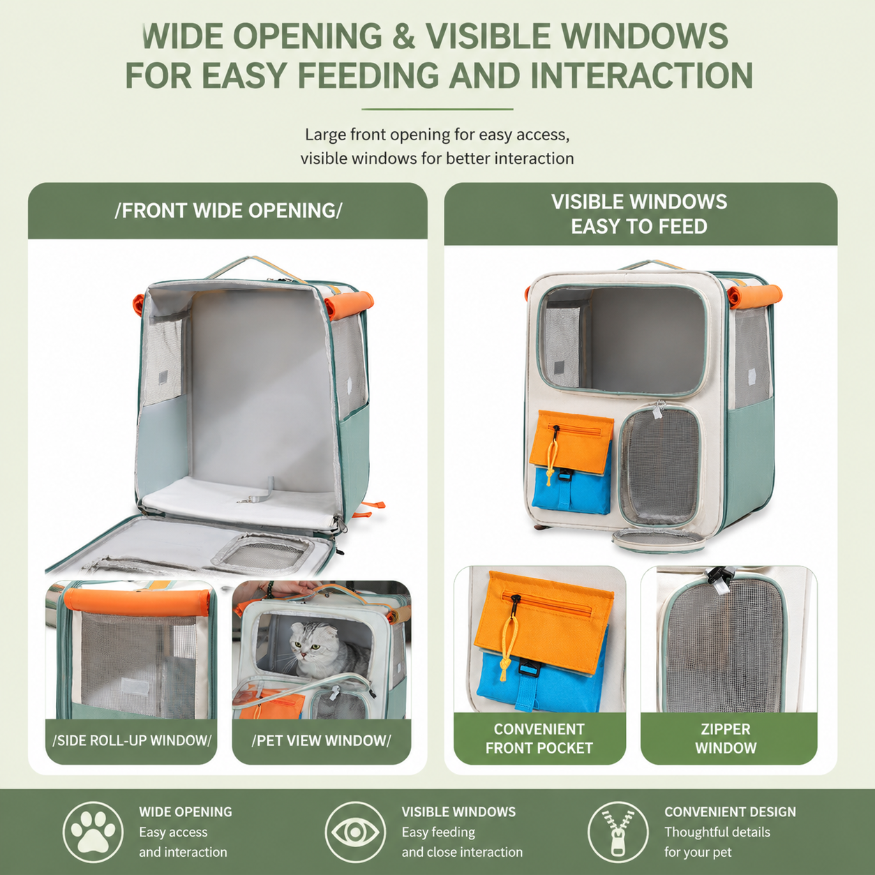 Orange and Grey Large Space Pet Carrier Backpack – Foldable Cat Carrier Bag with Breathable Side Mesh & View Window, Storage Pocket and Removable Bottom Pad for Dog and Cat, 42 x 36 x 27CM - view 3