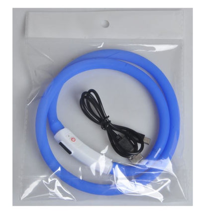 3PCS Blue USB Rechargeable LED Pet Collar Set – 70cm Cuttable Silicone Glow Dog Collar with 12 LED Beads, 3 Flash Modes and Secure Buckle Design, Night Safety Glow Necklace for Dogs and Cats Walking - view 4