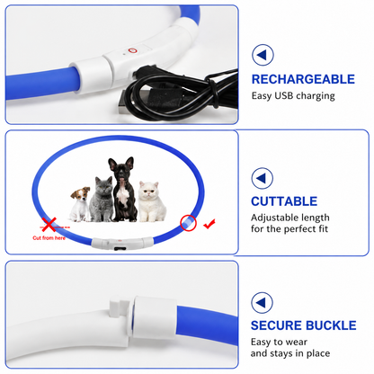 3PCS Green USB Rechargeable LED Pet Collar Set – 70cm Cuttable Silicone Glow Dog Collar with 12 LED Beads, 3 Flash Modes and Secure Buckle Design, Night Safety Glow Necklace for Dogs and Cats Walking - view 3