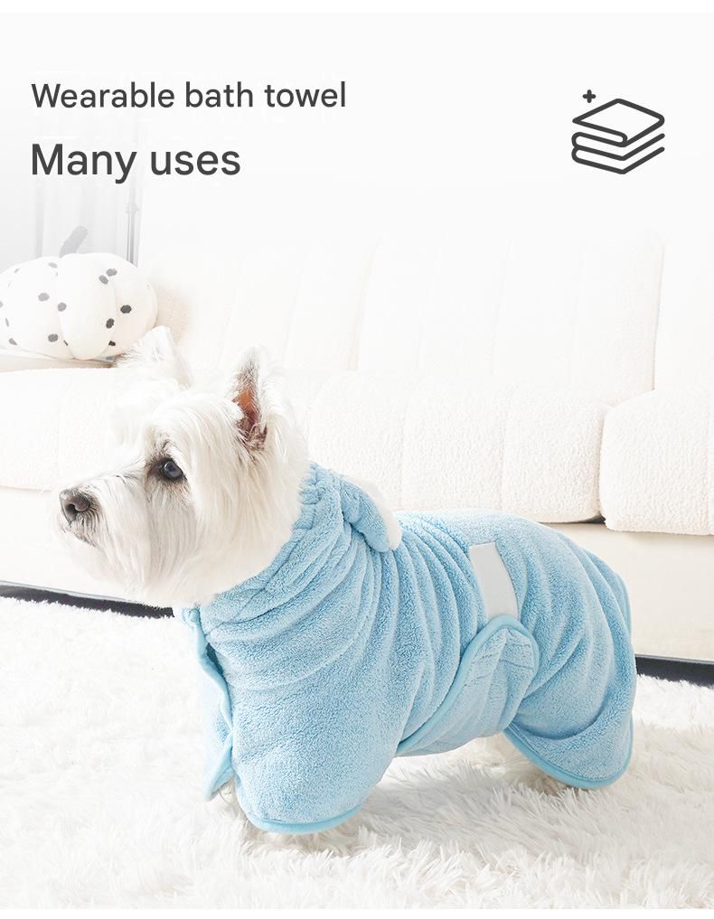 Blue XS size Pet Drying Robe with Hood - Quick Dry Coral Fleece Towel for Dogs and Cats, Super Absorbent Bathrobe with Cute Rabbit Ears, Adjustable Fit for All Sizes, Easy to Wear and Machine Washable - view 6