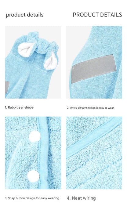 Blue XS size Pet Drying Robe with Hood - Quick Dry Coral Fleece Towel for Dogs and Cats, Super Absorbent Bathrobe with Cute Rabbit Ears, Adjustable Fit for All Sizes, Easy to Wear and Machine Washable - view 9