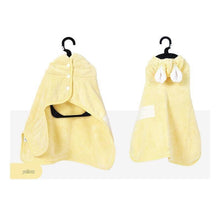 Yellow M size Pet Drying Robe with Hood - Quick Dry Coral Fleece Towel for Dogs and Cats, Super Absorbent Bathrobe with Cute Rabbit Ears, Adjustable Fit for All Sizes, Easy to Wear and Machine Washable