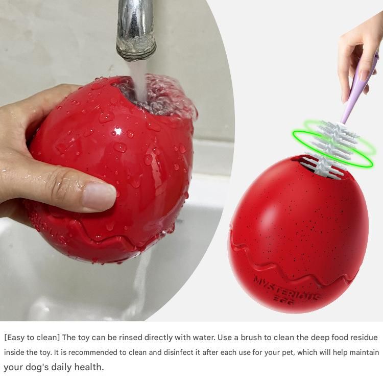 2-piece Brown Dinosaur Egg Dog Slow Feeder Toy Set with Cleaning Brush - TPR Interactive Treat Dispenser for Mental Stimulation, Anxiety Relief and Healthy Digestion - Includes Extendable Brush for Easy Cleaning - view 5