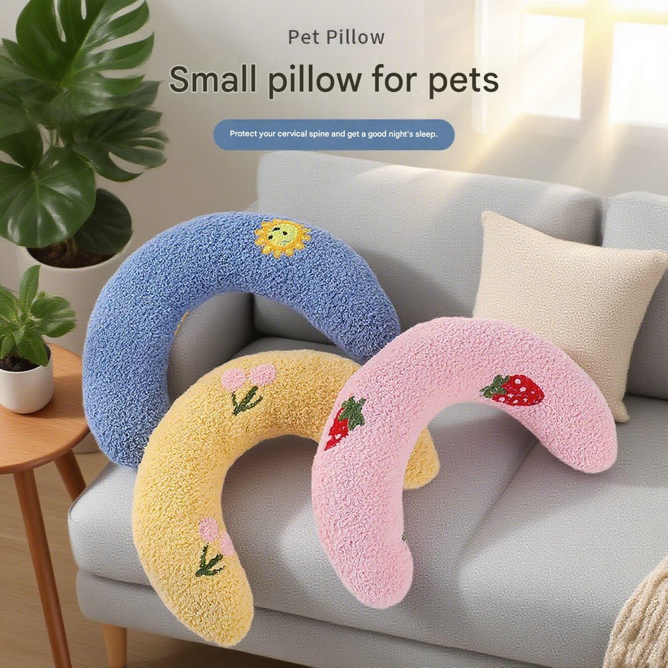 Blue Pet U-Shaped Pillow - Soft Teddy Velvet Neck Support Cushion for Dogs and Cats, Deep Sleep Aid with Embroidered Design, Lightweight and Comfortable Pet Bed Accessory - view 2