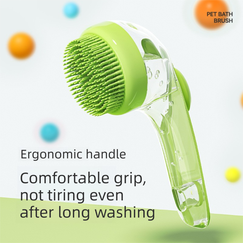 Green Pet Silicone Bath Brush with Shampoo Dispenser - Leak-Proof One-Touch Soap Release-Dog and Cat Grooming Massage Brush Soft Cleaning Scrubber for Bathing Shedding and Skin Care - view 2