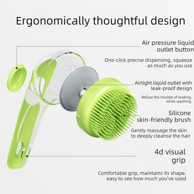 Green Pet Silicone Bath Brush with Shampoo Dispenser - Leak-Proof One-Touch Soap Release-Dog and Cat Grooming Massage Brush Soft Cleaning Scrubber for Bathing Shedding and Skin Care - view 3