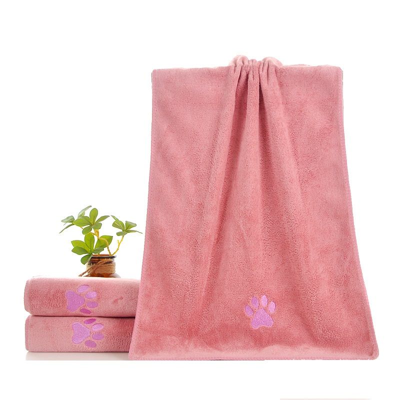 Pink 70x140cm Pet Drying absorbent Towel for Dogs and Cats - Quick Dry Super Absorbent Microfiber Bath Towel with Paw Print Design - Large Size Grooming Towel for Pets