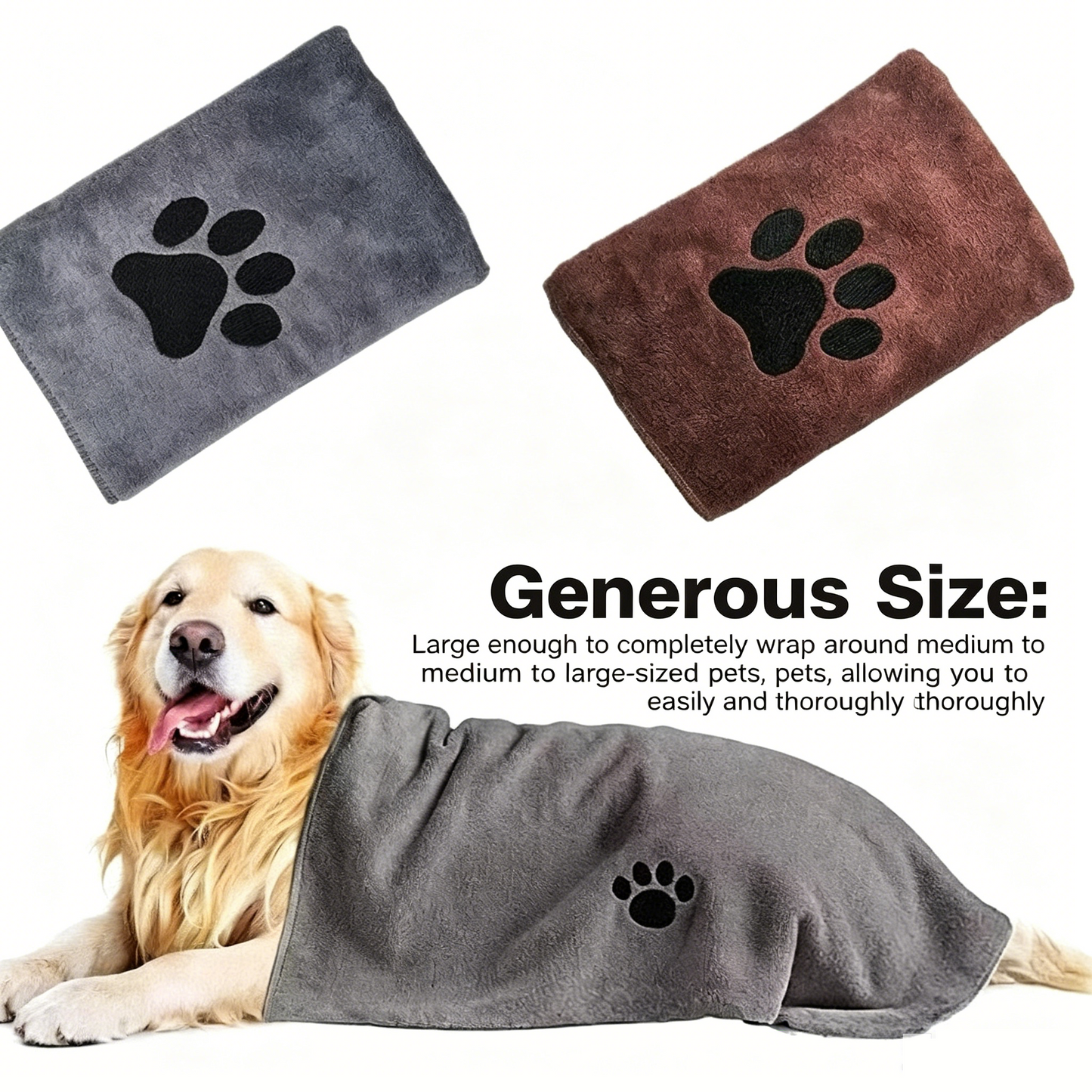 Brown 50x100cm Pet Drying absorbent Towel for Dogs and Cats - Quick Dry Super Absorbent Microfiber Bath Towel with Paw Print Design - Large Size Grooming Towel for Pets - view 6
