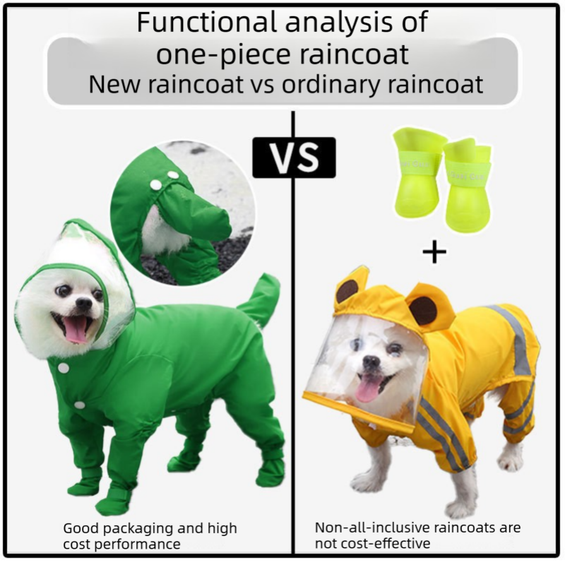 Green L size Full Coverage Pet Raincoat Jumpsuit Waterproof Dog Rain Suit with Attached Shoes and Tail Cover-Lightweight Hooded Dog Poncho for Small Dogs - view 3
