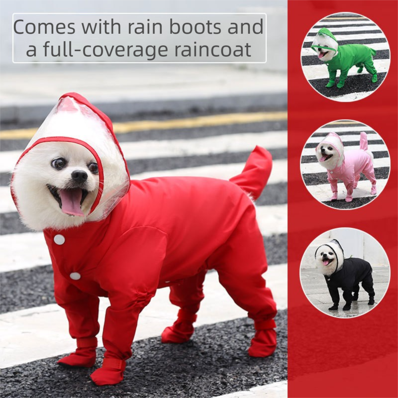 Green XL size Full Coverage Pet Raincoat Jumpsuit Waterproof Dog Rain Suit with Attached Shoes and Tail Cover-Lightweight Hooded Dog Poncho for Small Dogs - view 2