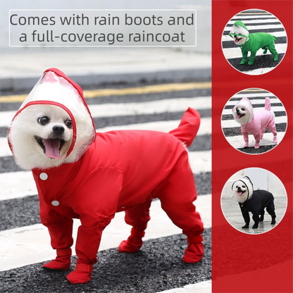 Black L size Full Coverage Pet Raincoat Jumpsuit Waterproof Dog Rain Suit with Attached Shoes and Tail Cover-Lightweight Hooded Dog Poncho for Small Dogs - view 2
