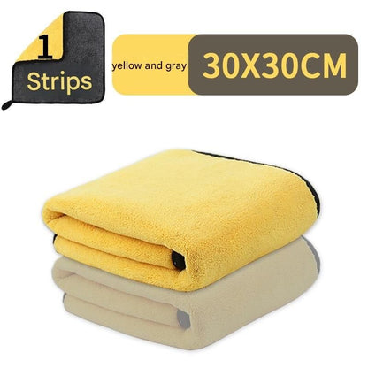 Yellow and Grey 30x30cm Pet Paw-Wiping Towel- Thickened Coral Fleece Super Absorbent Quick Dry Bath Towel for Dogs and Cats, Non Shedding Grooming Wrap