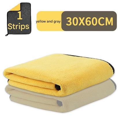 Yellow and Grey 30x30cm Pet Bath Towel- Thickened Coral Fleece Super Absorbent Quick Dry Bath Towel for Dogs and Cats, Non Shedding Grooming Wrap