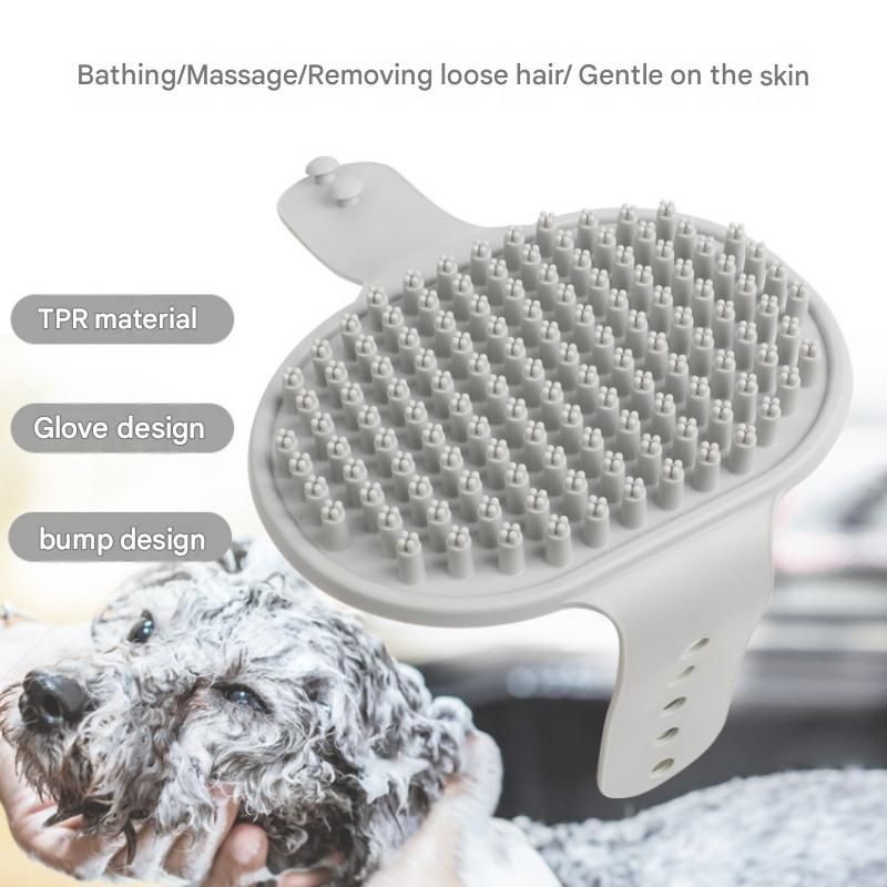 Orange Pet Bath Massage Brush Soft TPR Grooming Brush for Dogs and Cats Adjustable Hand Strap Deshedding Scrubber - view 6