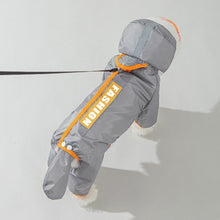 Grey and Orange L size Dog Raincoat with Leash Access and Transparent Hood - Waterproof Full Body Pet Rain Suit for Small and Medium Dogs, Reflective Trim, Removable Tail Cover, Outdoor Walking Apparel