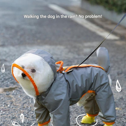 Grey and Green XS size Dog Raincoat with Leash Access and Transparent Hood - Waterproof Full Body Pet Rain Suit for Small and Medium Dogs, Reflective Trim, Removable Tail Cover, Outdoor Walking Apparel - view 2