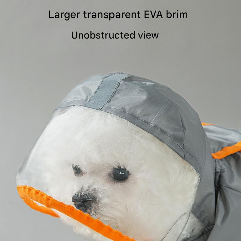 Grey and Green L size Dog Raincoat with Leash Access and Transparent Hood - Waterproof Full Body Pet Rain Suit for Small and Medium Dogs, Reflective Trim, Removable Tail Cover, Outdoor Walking Apparel - view 5