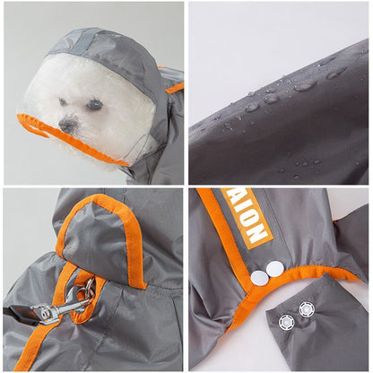 Grey and Green L size Dog Raincoat with Leash Access and Transparent Hood - Waterproof Full Body Pet Rain Suit for Small and Medium Dogs, Reflective Trim, Removable Tail Cover, Outdoor Walking Apparel - view 9