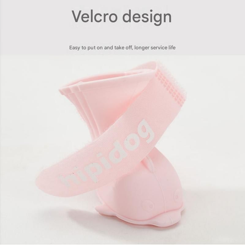 Yellow L size Waterproof Dog Rain Boots Set of 4 - Cartoon Dolphin Design Shape PVC Pet Shoes with Adjustable Hook and Loop Straps, Anti Slip Paw Protectors for Small Dogs and Puppy Outdoor Walks - view 3