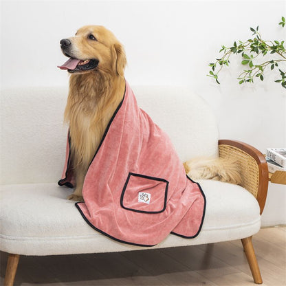 Pink 100x50cm icrofibre Pet Bath Towel with Hand Pockets - Super Absorbent Quick Dry Dog and Cat Drying Towel, Soft Grooming Blanket for Bathing, Cleaning and Everyday Pet Care