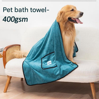 Grey 100x50cm icrofibre Pet Bath Towel with Hand Pockets - Super Absorbent Quick Dry Dog and Cat Drying Towel, Soft Grooming Blanket for Bathing, Cleaning and Everyday Pet Care - view 2