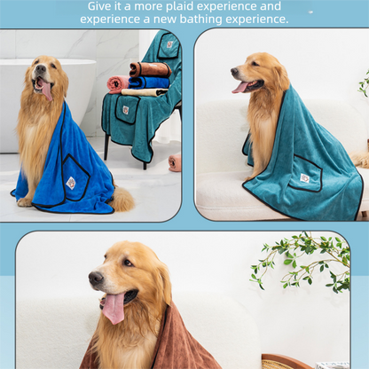 Grey 100x50cm icrofibre Pet Bath Towel with Hand Pockets - Super Absorbent Quick Dry Dog and Cat Drying Towel, Soft Grooming Blanket for Bathing, Cleaning and Everyday Pet Care - view 7